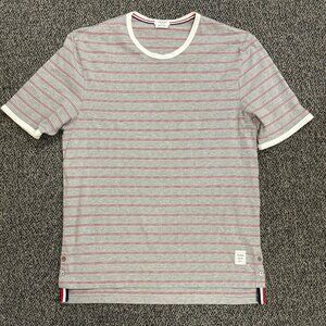 Thom Browne Light Grey/ Red Stripe Short Sleeve Ringer T-shirt size 4